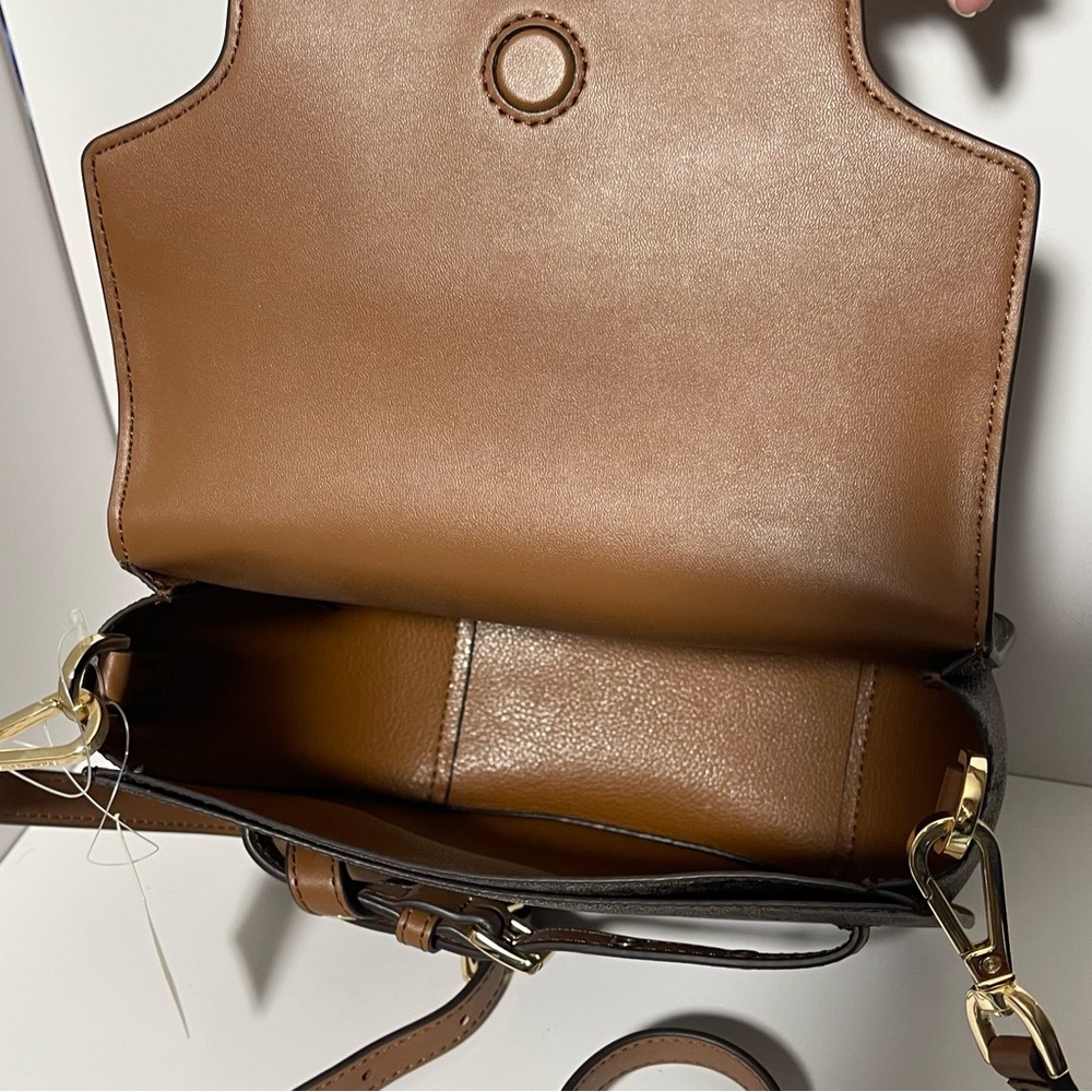 Michael Kors Emilia Saddle Flap Mk Signature Brown Small Monogram Leather - Picture 7 of 11